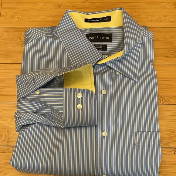 NWOT Paul Fredrick Non-iron Cotton Windowpane Dress Shirt With Contrast Trim - Picture 9 of 9